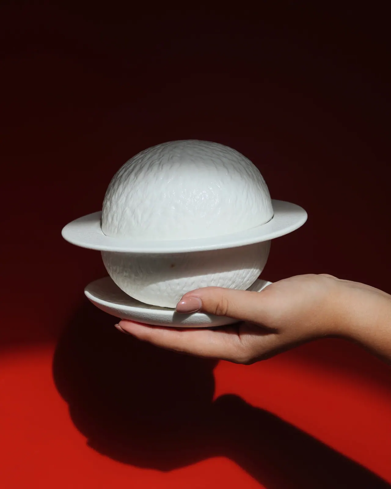 A domed plate carried to the table