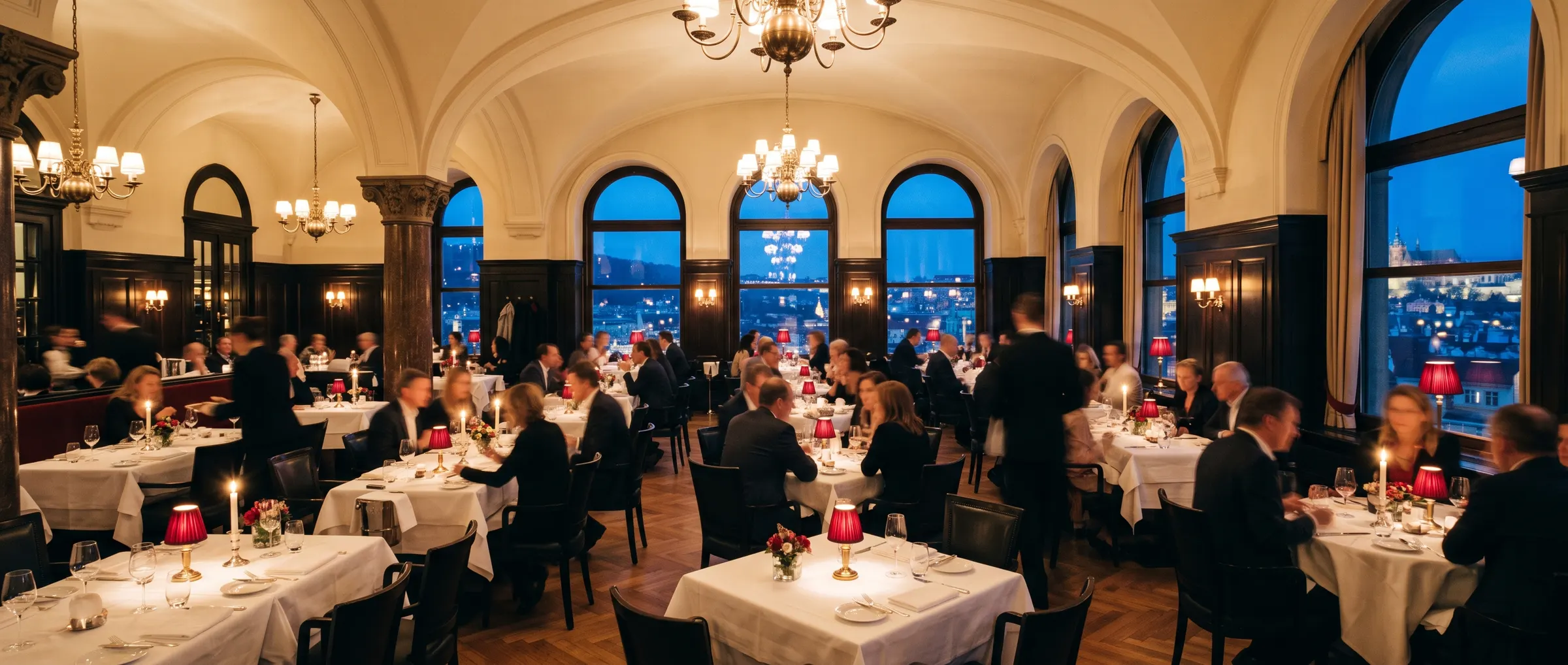 A full dining room on a busy night, every table taken